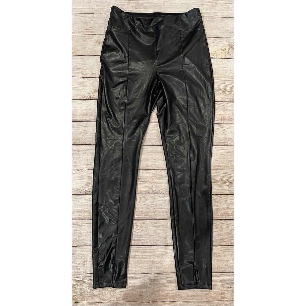 Express Black Faux Leather Pull On Leggings front Slit size Medium